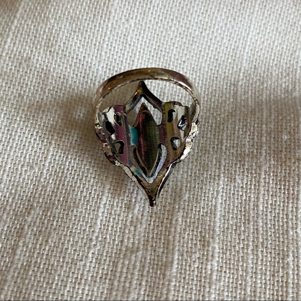 Silver Tone Geometric Iridescent Rhinestone Ring - Picture 4 of 4